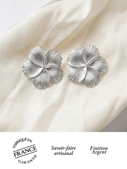 Boucles camélia GM Alice Bianca Plaqué Argent | Balloul Paris