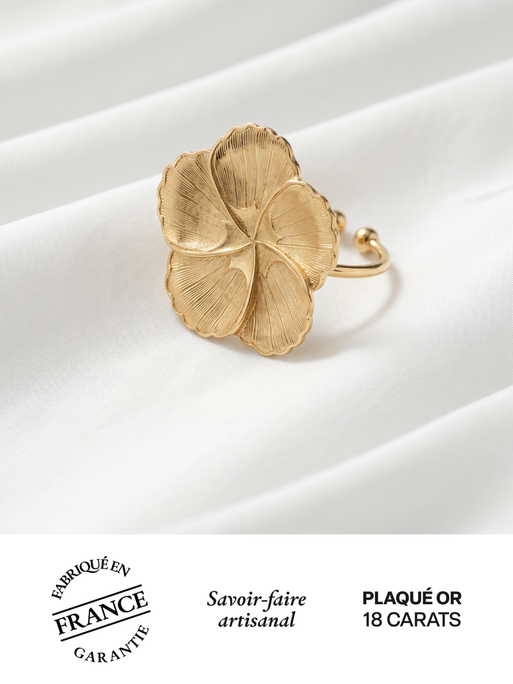 Bague Fleur Alice Bianca Plaqué Or Ajustable | Balloul Paris