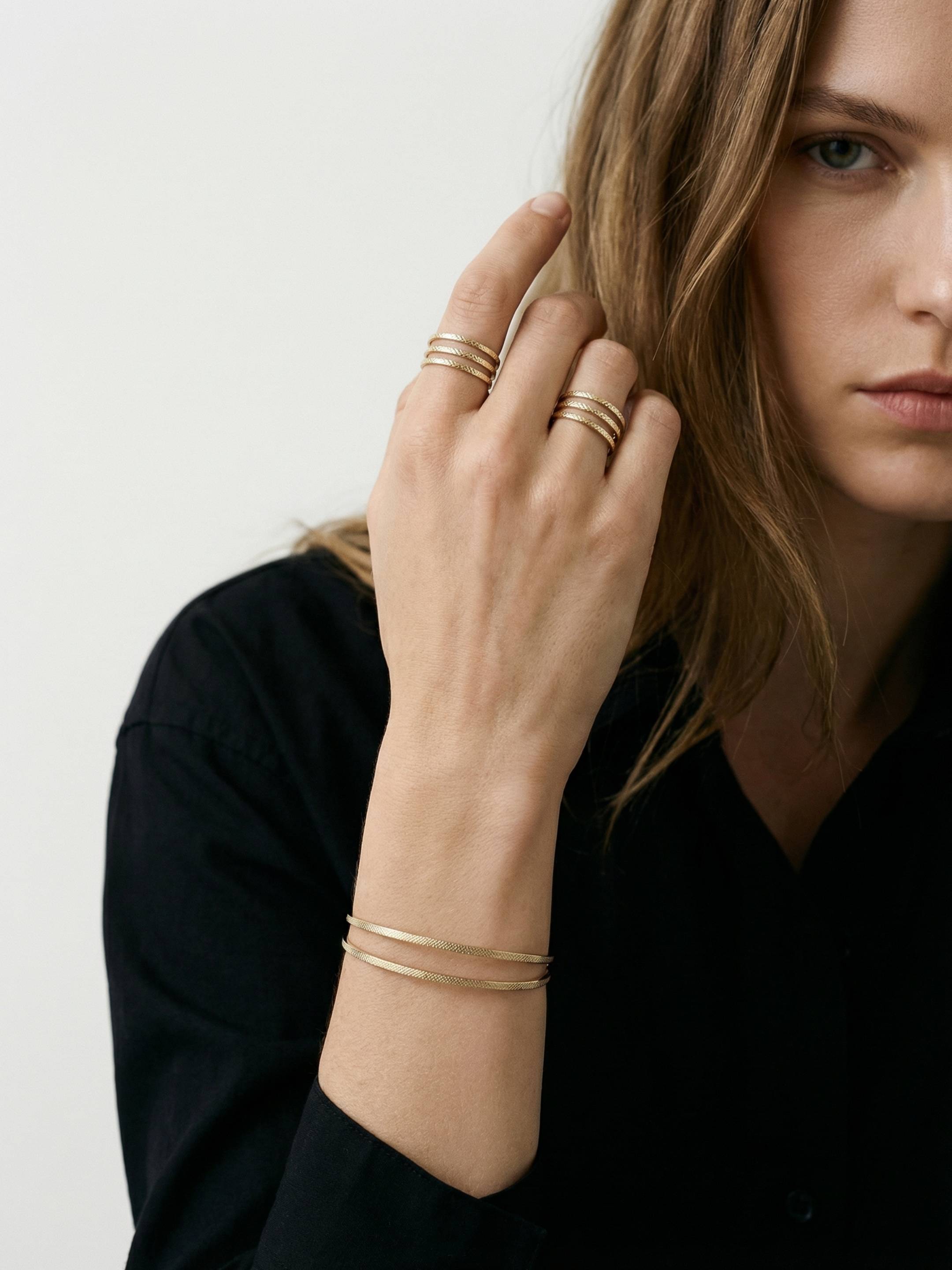 Parure Bracelet Jonc & Duo de Bagues Ajustables en Plaqué Or 18 carats | Balloul Paris