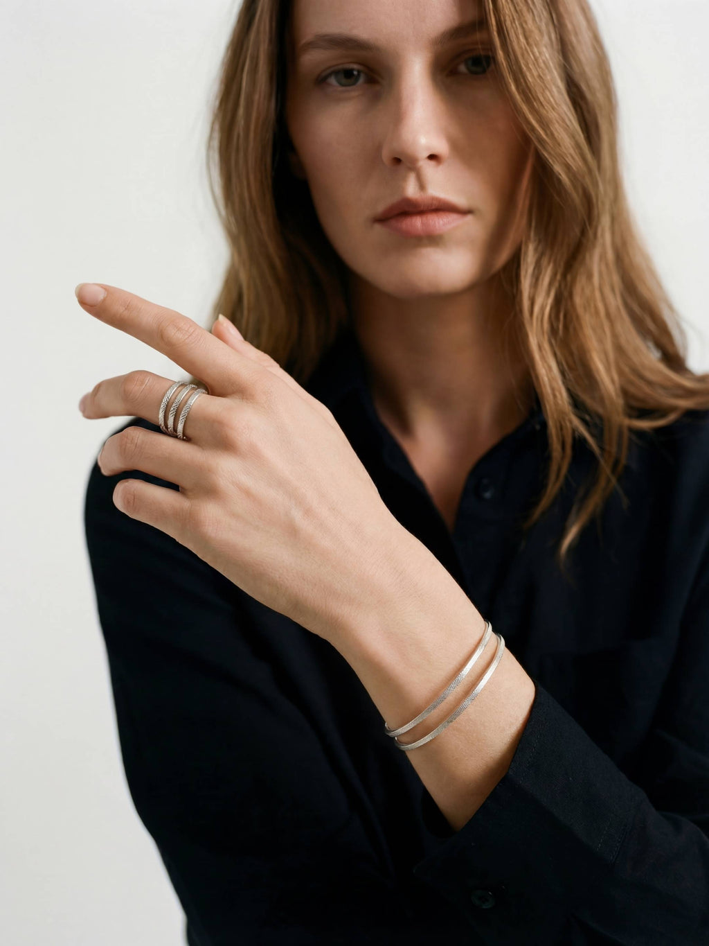 Parure Bracelet Jonc & Bague Ajustable Finition Argent | Balloul Paris