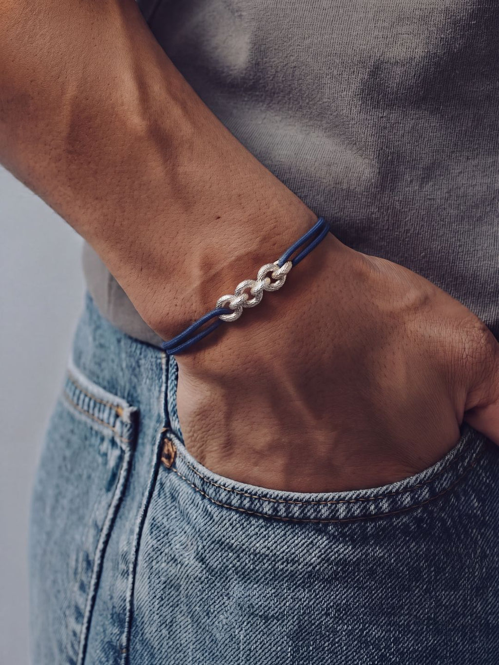 Bracelet Homme Cordon & Chaîne Plaqué Argent | Balloul Paris