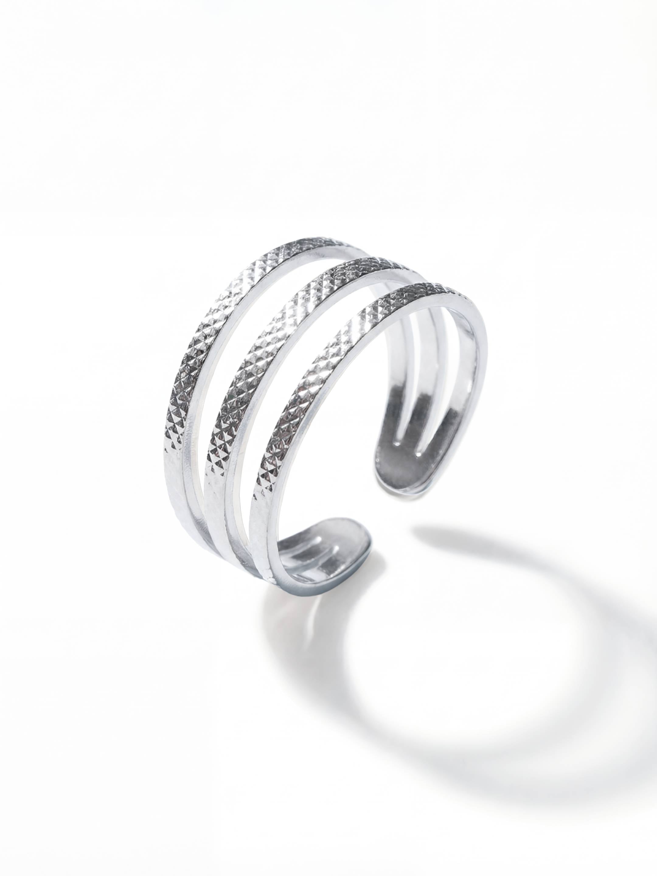 Bague Ajustable Finition Argent au Motif Matelassé | Balloul Paris