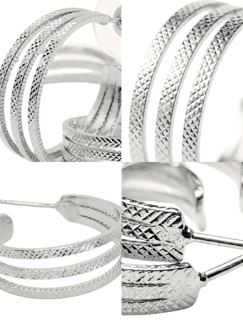 Boucles d’Oreilles Créoles Finition Argent au Motif Matelassé | Balloul Paris
