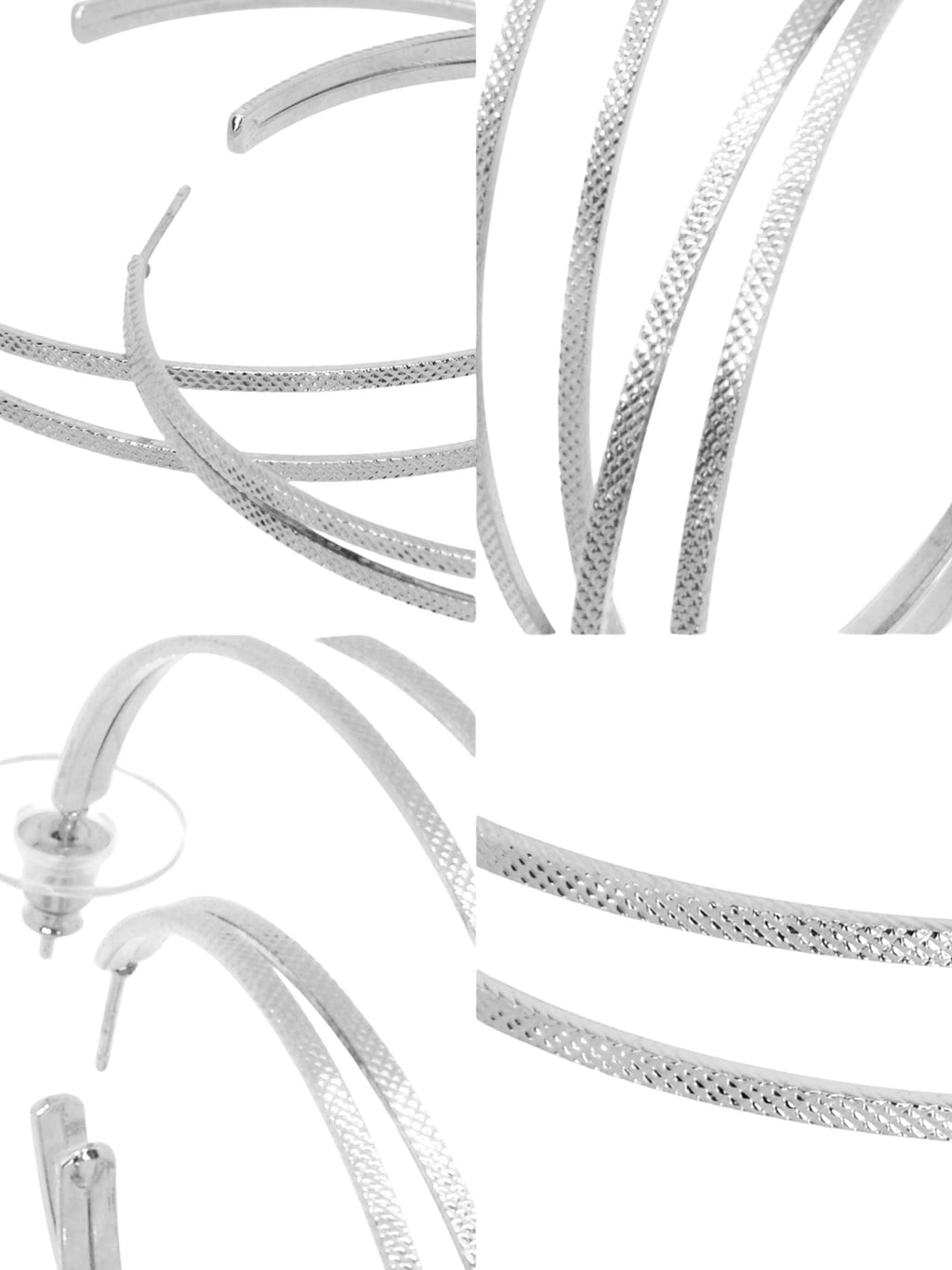 Boucles d’Oreilles Grandes Créoles Finition Argent au Motif Matelassé | Balloul Paris