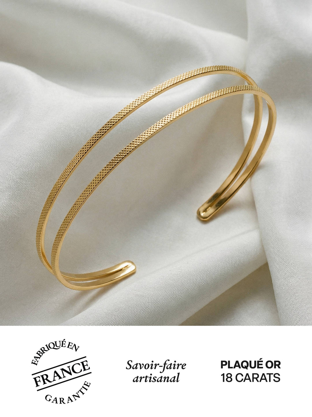 Bracelet Jonc Ajustable Matelassé en Plaqué Or 18 Carats | Balloul Paris