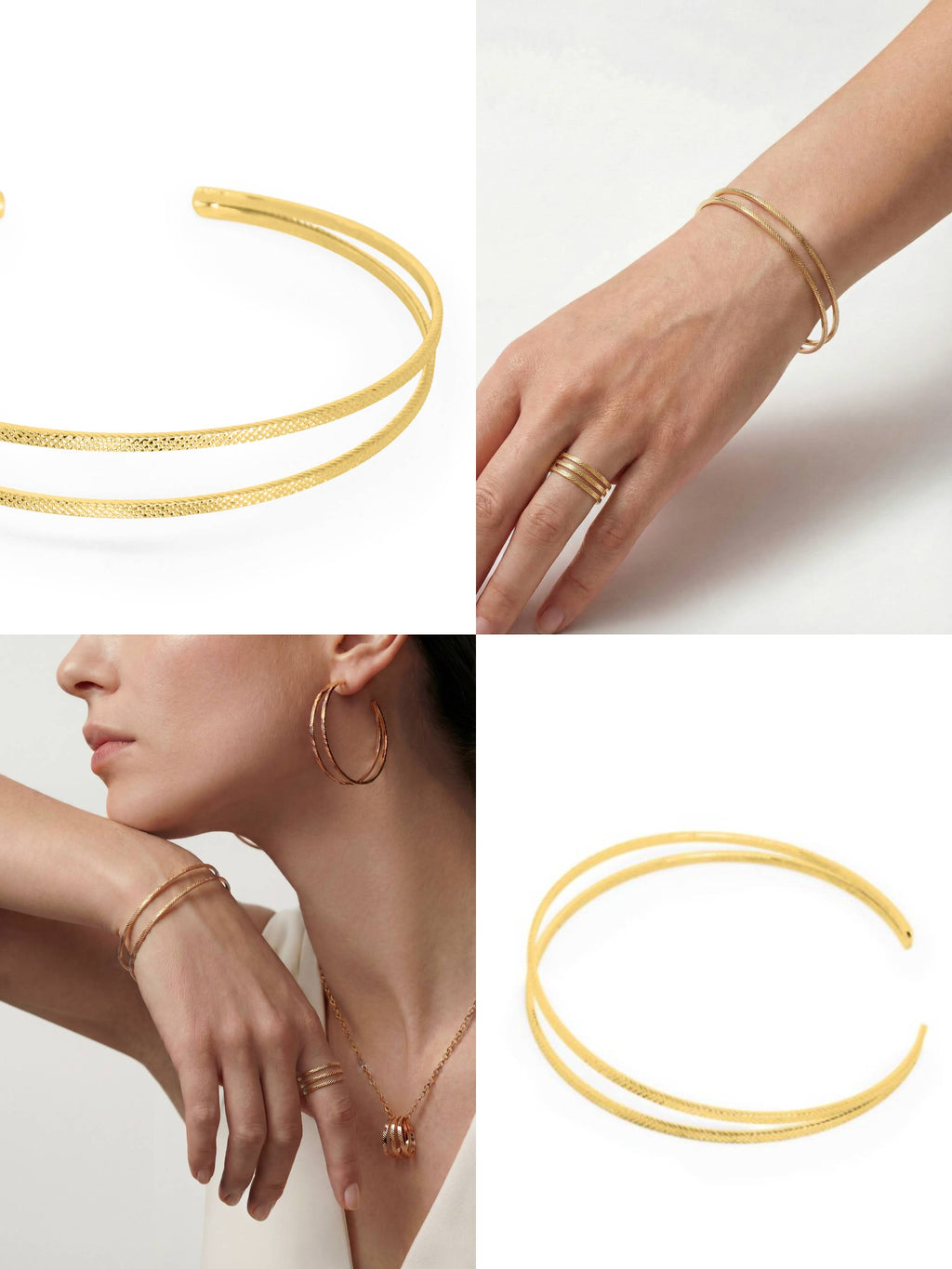 Bracelet Jonc Ajustable Matelassé en Plaqué Or 18 Carats | Balloul Paris