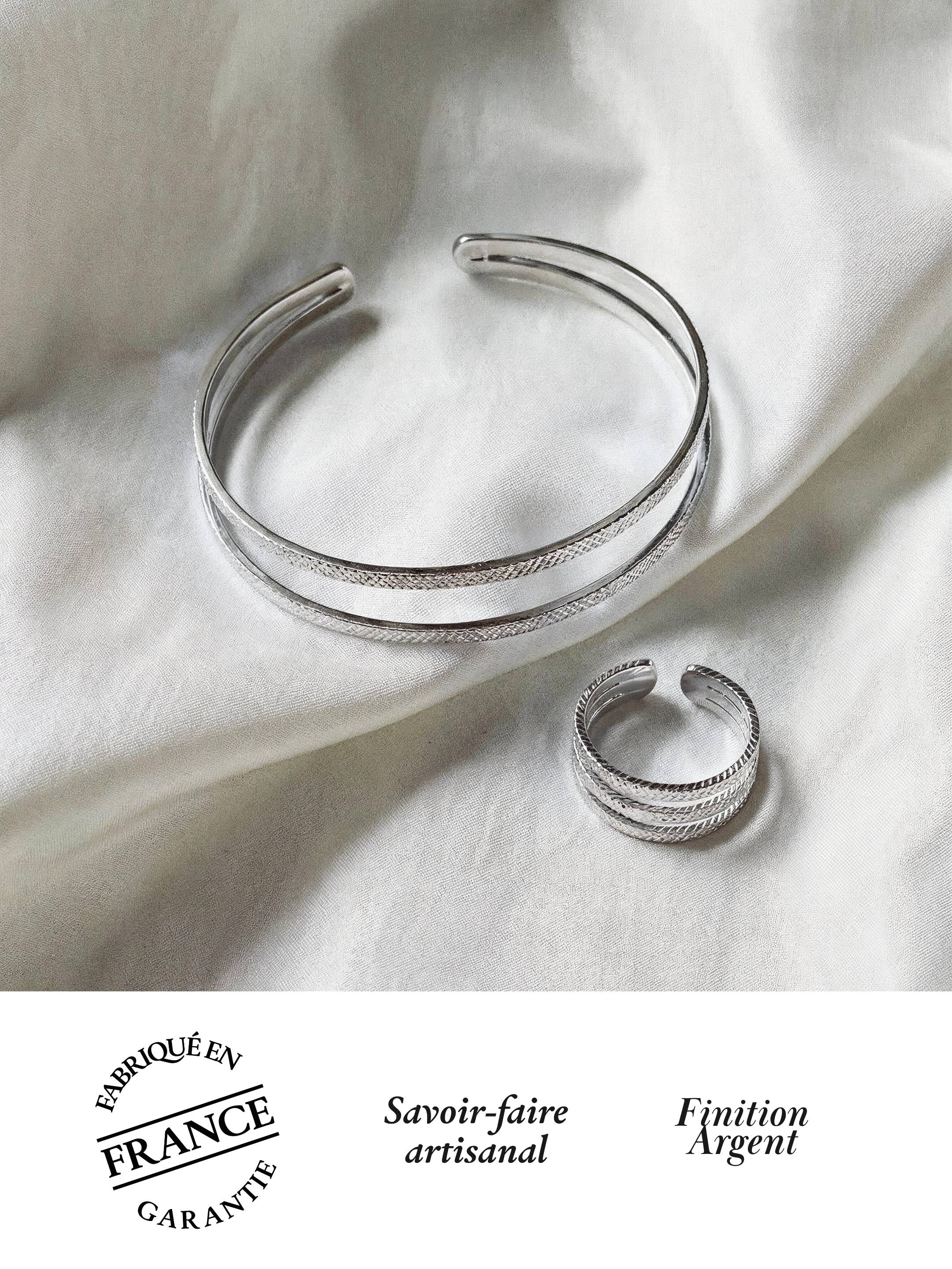 Parure Homme Bracelet Jonc & Bague Ajustable Finition Argent | Balloul Paris