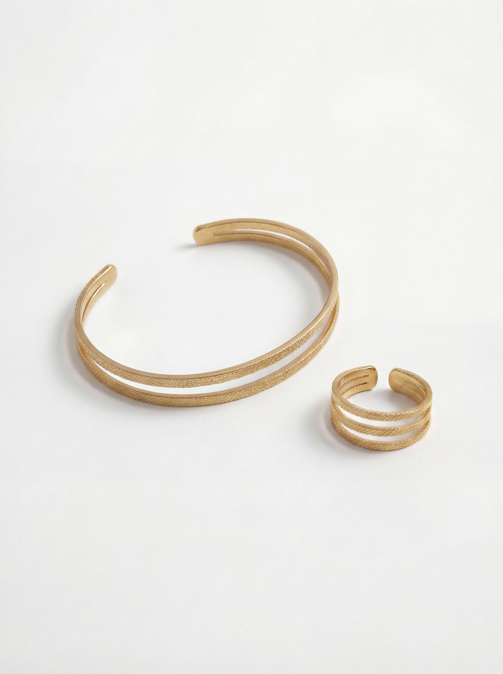 Parure Bracelet Jonc & Bague Ajustable en Plaqué Or 18 carats | Balloul Paris
