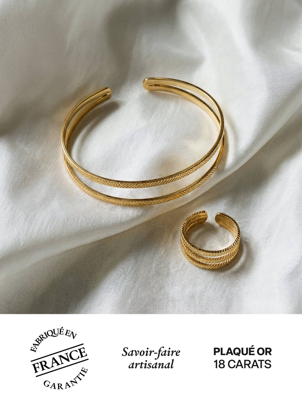 Parure Bracelet Jonc & Bague Ajustable en Plaqué Or 18 carats | Balloul Paris