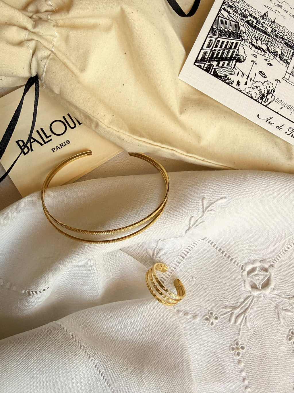 Parure Bracelet Jonc & Bague Ajustable en Plaqué Or 18 carats | Balloul Paris