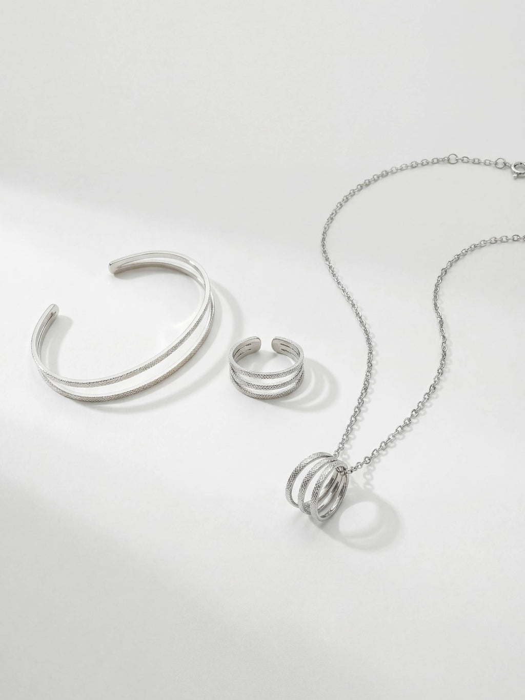 Parure Bracelet Jonc, Collier & Bague Ajustable Finition Argent | Balloul Paris