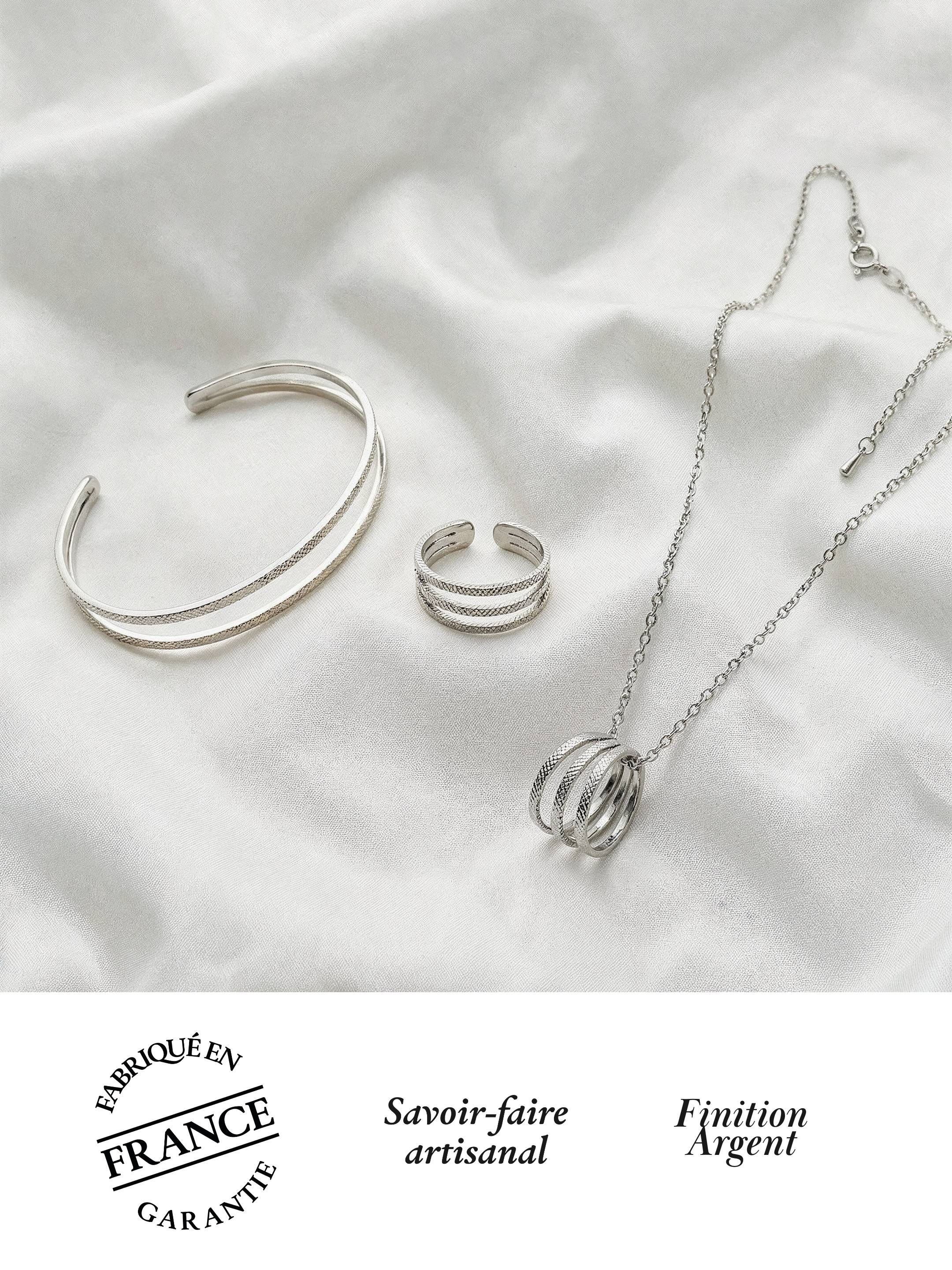 Parure Bracelet Jonc, Collier & Bague Ajustable Finition Argent | Balloul Paris