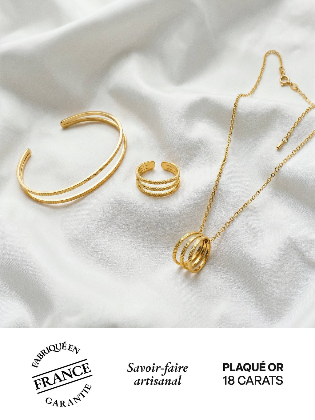 Parure Bracelet Jonc, Collier & Bague Ajustable en Plaqué Or 18 carats | Balloul Paris