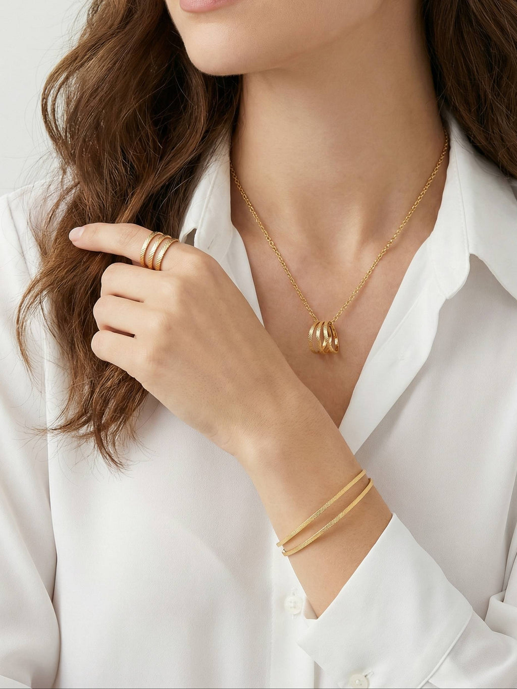 Parure Bracelet Jonc, Collier & Bague Ajustable en Plaqué Or 18 carats | Balloul Paris