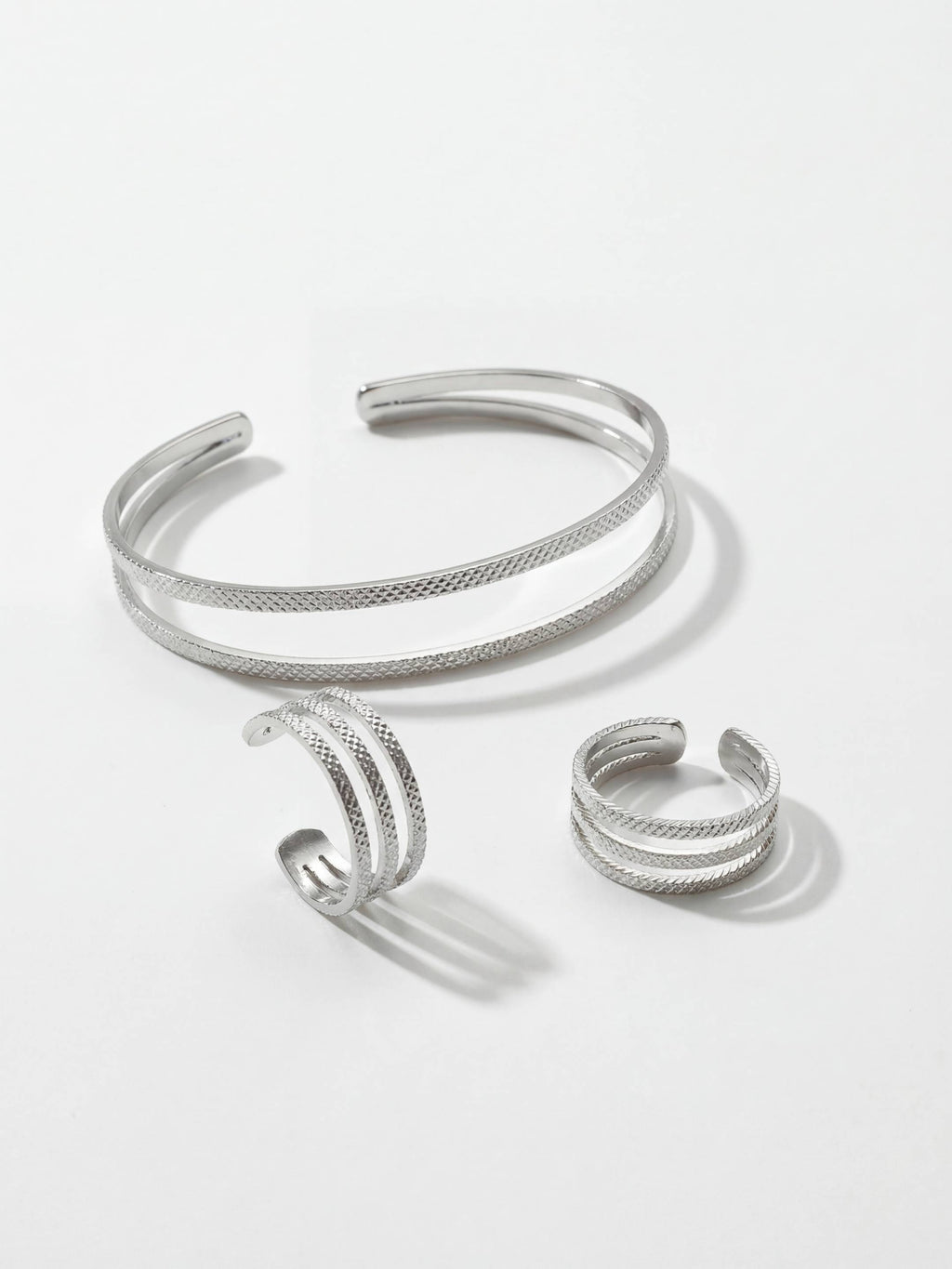 Parure Bracelet Jonc & Duo de Bagues Ajustables Finition Argent | Balloul Paris