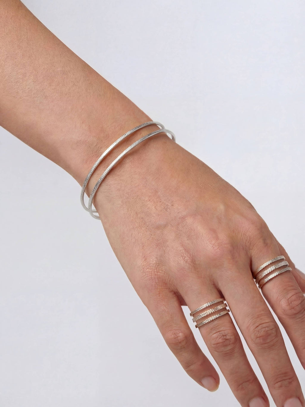 Parure Bracelet Jonc & Duo de Bagues Ajustables Finition Argent | Balloul Paris