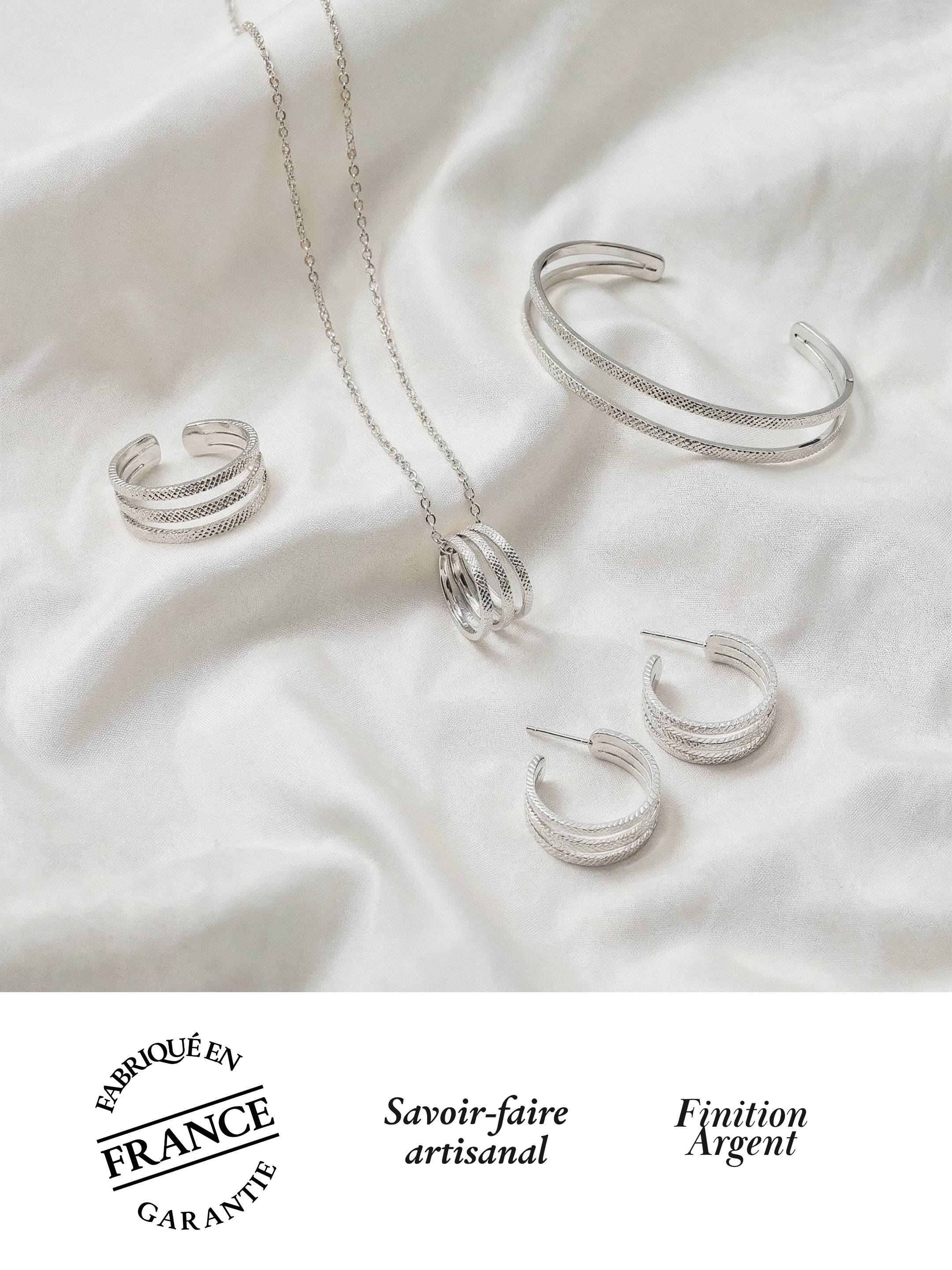 Parure Bracelet, Petites Créoles, Collier & Bague Ajustable Finition Argent | Balloul Paris