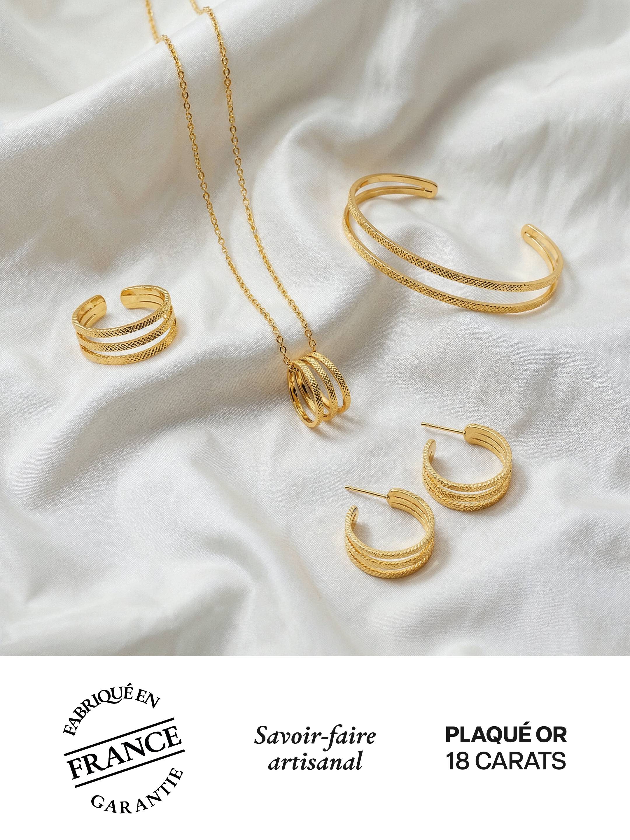 Parure Bracelet, Petites Créoles, Collier & Bague Ajustable en Plaqué Or 18 carats | Balloul Paris