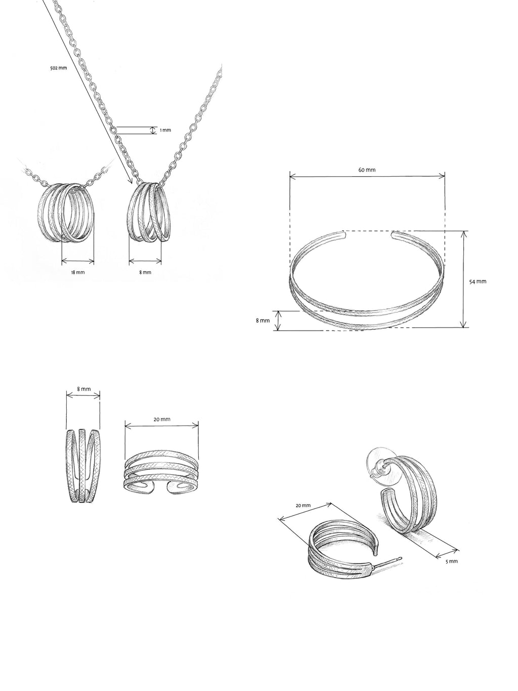 Parure Bracelet, Petites Créoles, Collier & Bague Ajustable Finition Argent | Balloul Paris