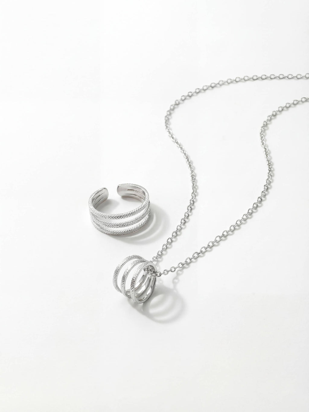 Parure Collier & Bague Ajustable Finition Argent | Balloul Paris