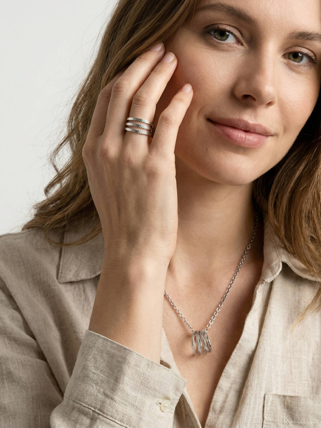 Parure Collier & Bague Ajustable Finition Argent | Balloul Paris