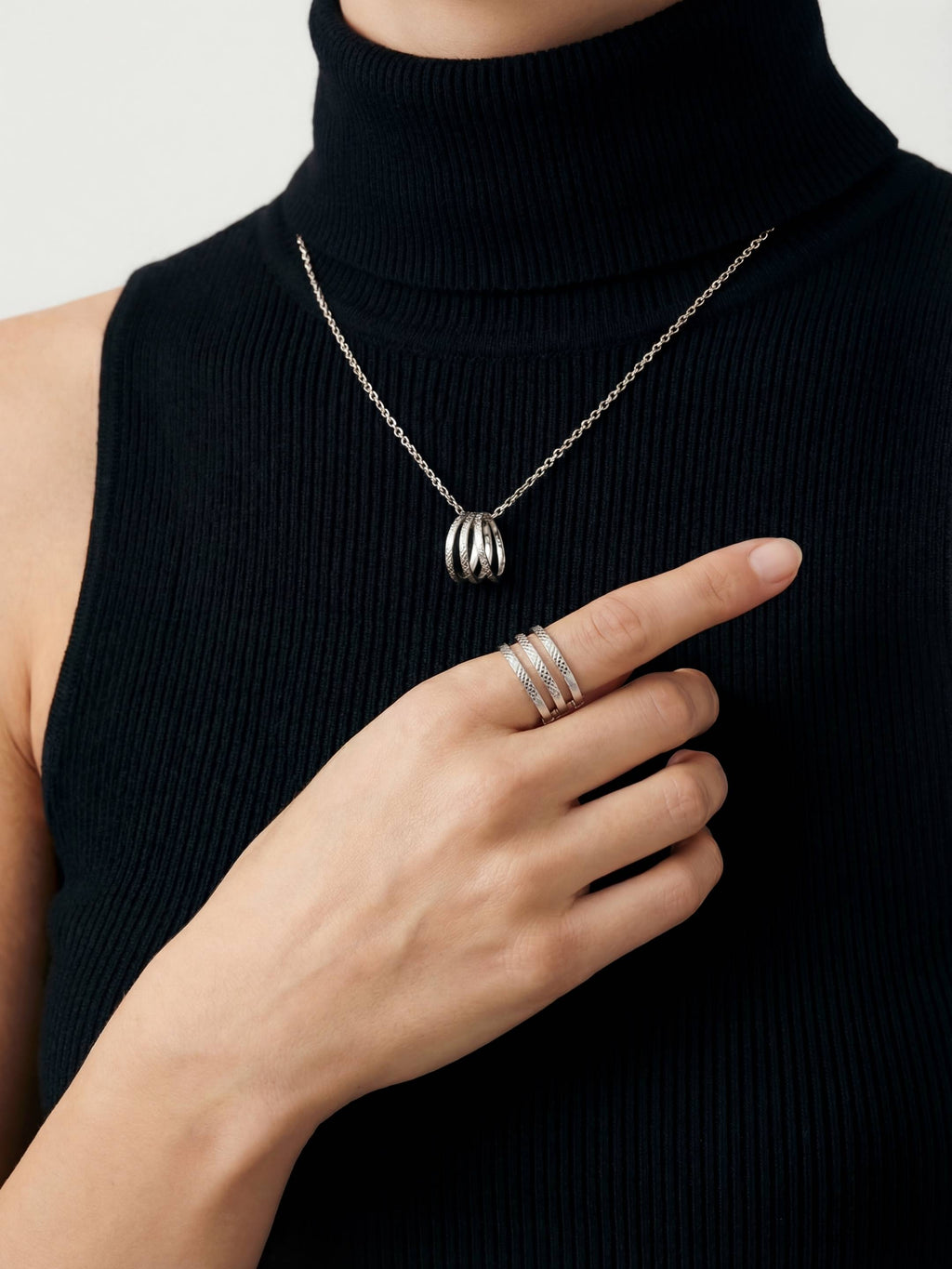 Parure Collier & Bague Ajustable Finition Argent | Balloul Paris