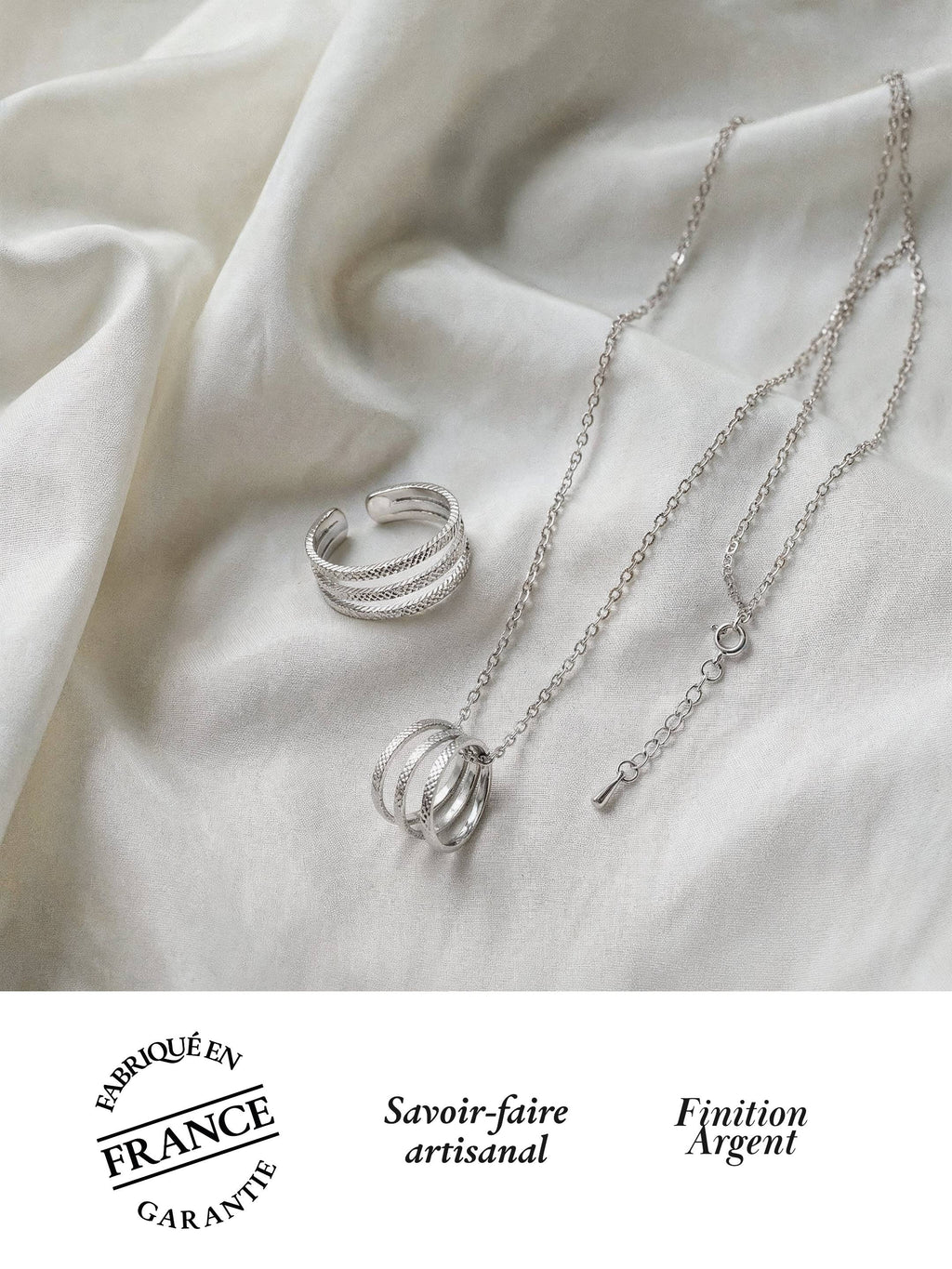 Parure Collier & Bague Ajustable Finition Argent | Balloul Paris