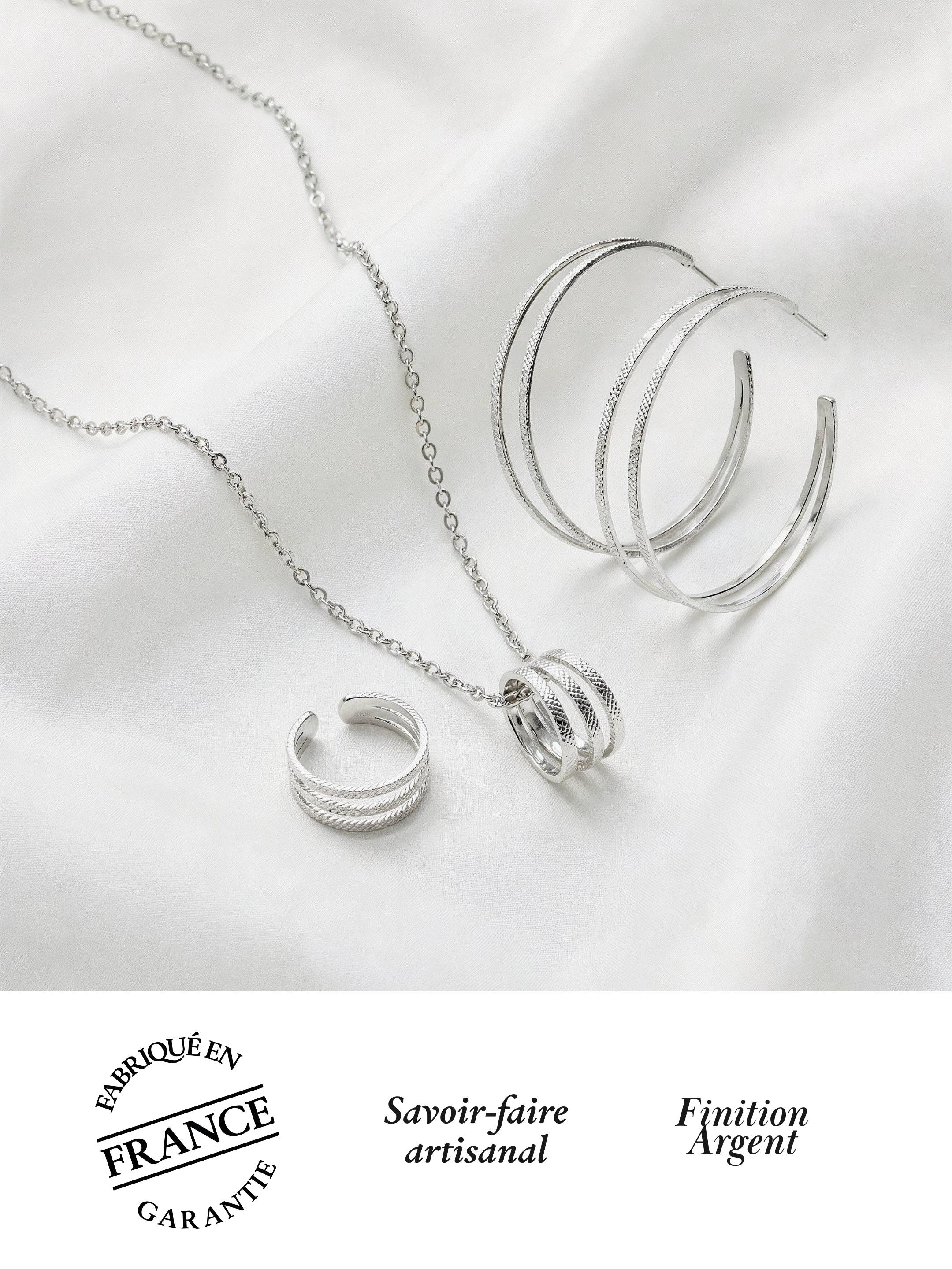 Parure Grandes Créoles, Collier & Bague Ajustable Finition Argent | Balloul Paris