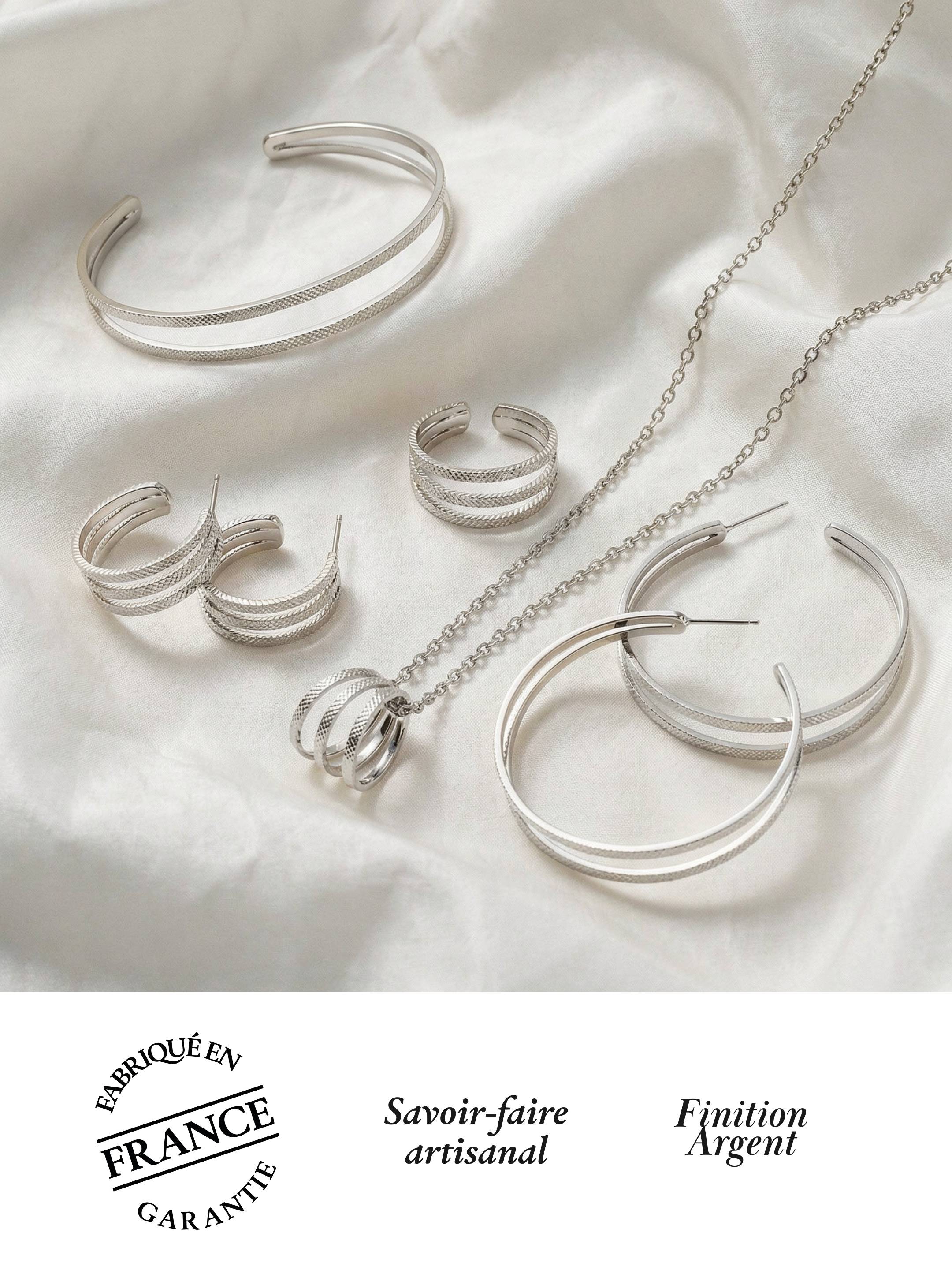Parure Grandes Créoles, Petites Créoles, Bracelet, Collier & Bague Ajustable Finition Argent | Balloul Paris