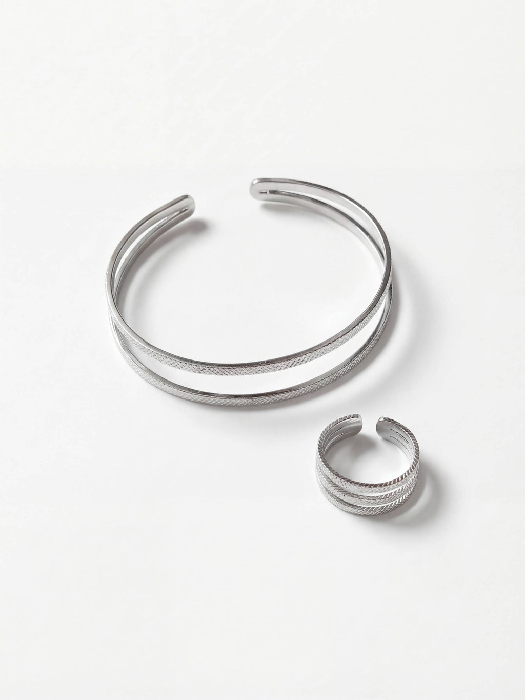 Parure Bracelet Jonc & Bague Ajustable Finition Argent | Balloul Paris
