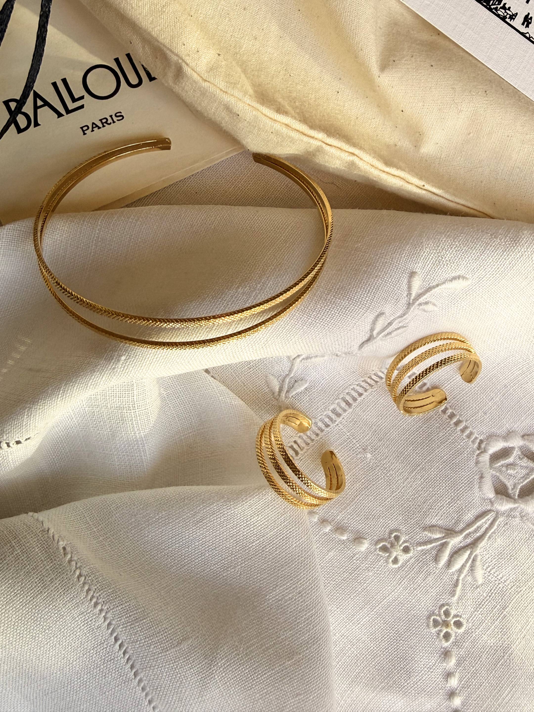 Parure Bracelet Jonc & Duo de Bagues Ajustables en Plaqué Or 18 carats | Balloul Paris