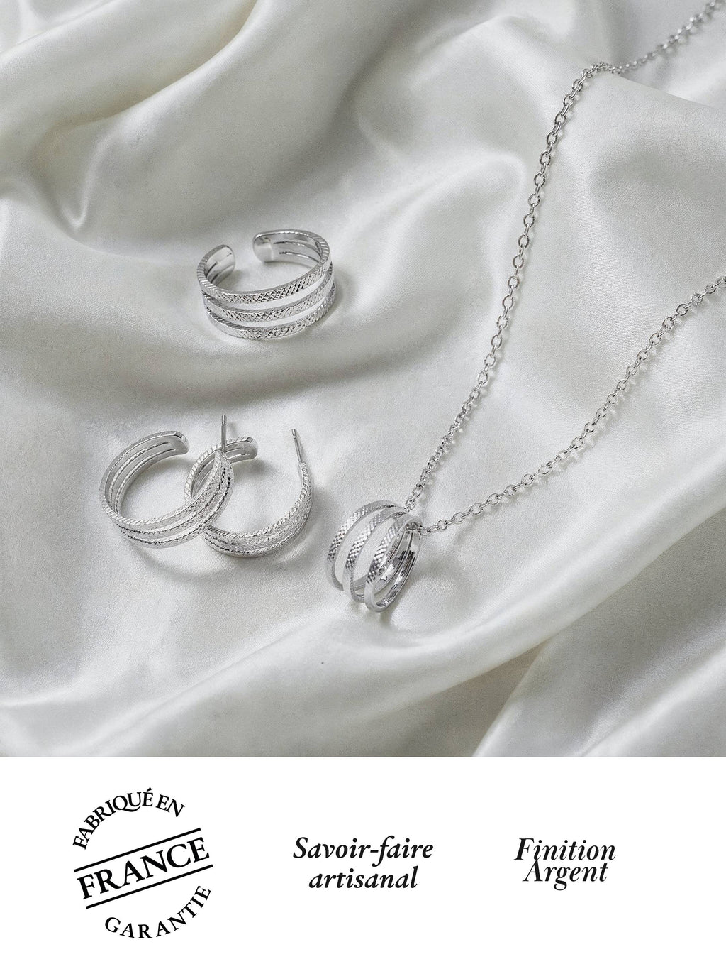 Parure Petites Créoles, Collier & Bague Ajustable Finition Argent | Balloul Paris