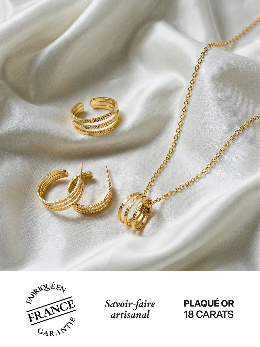 Parure Petites Créoles, Collier & Bague Ajustable en Plaqué Or 18 carats | Balloul Paris