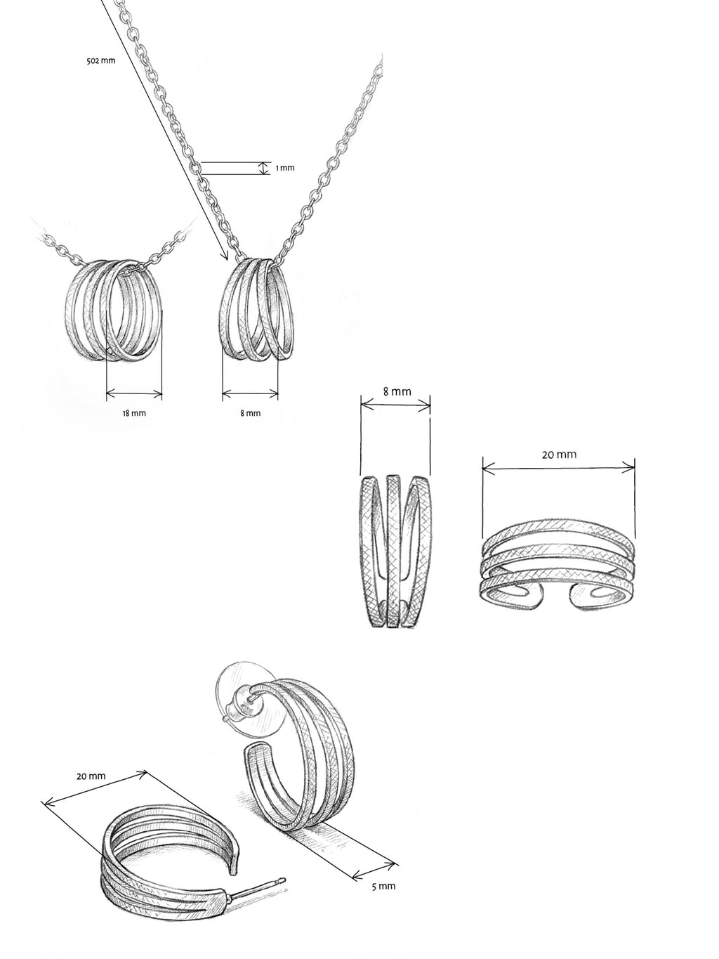 Parure Petites Créoles, Collier & Bague Ajustable Finition Argent | Balloul Paris