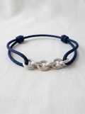 Bracelet Cordon Chaîne — Argenté & Bleu Marine
