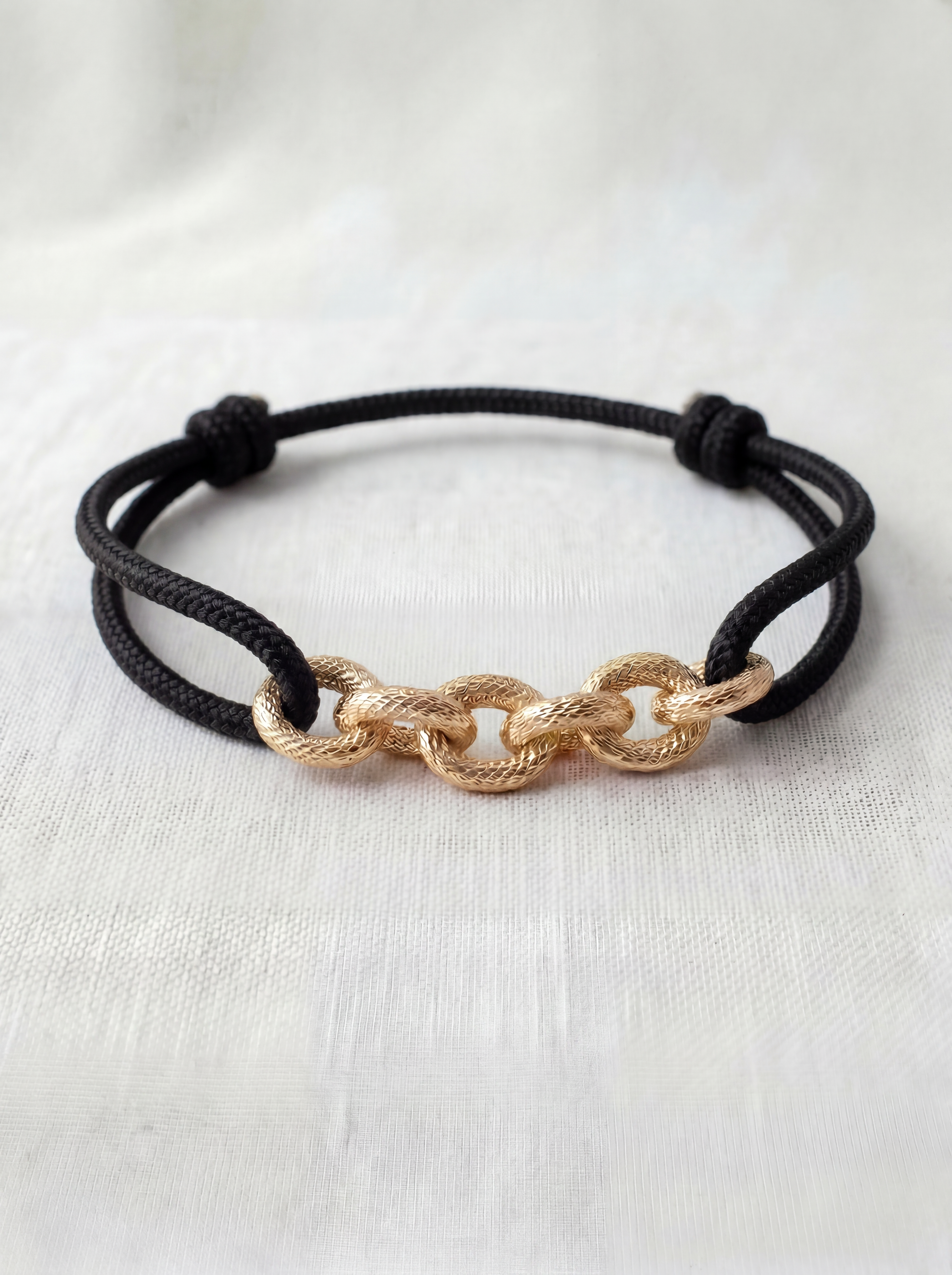 Bracelet Cordon Chaîne — Doré & Noir