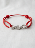 Titre : Bracelet Cordon Chaîne — Argenté & Rouge
