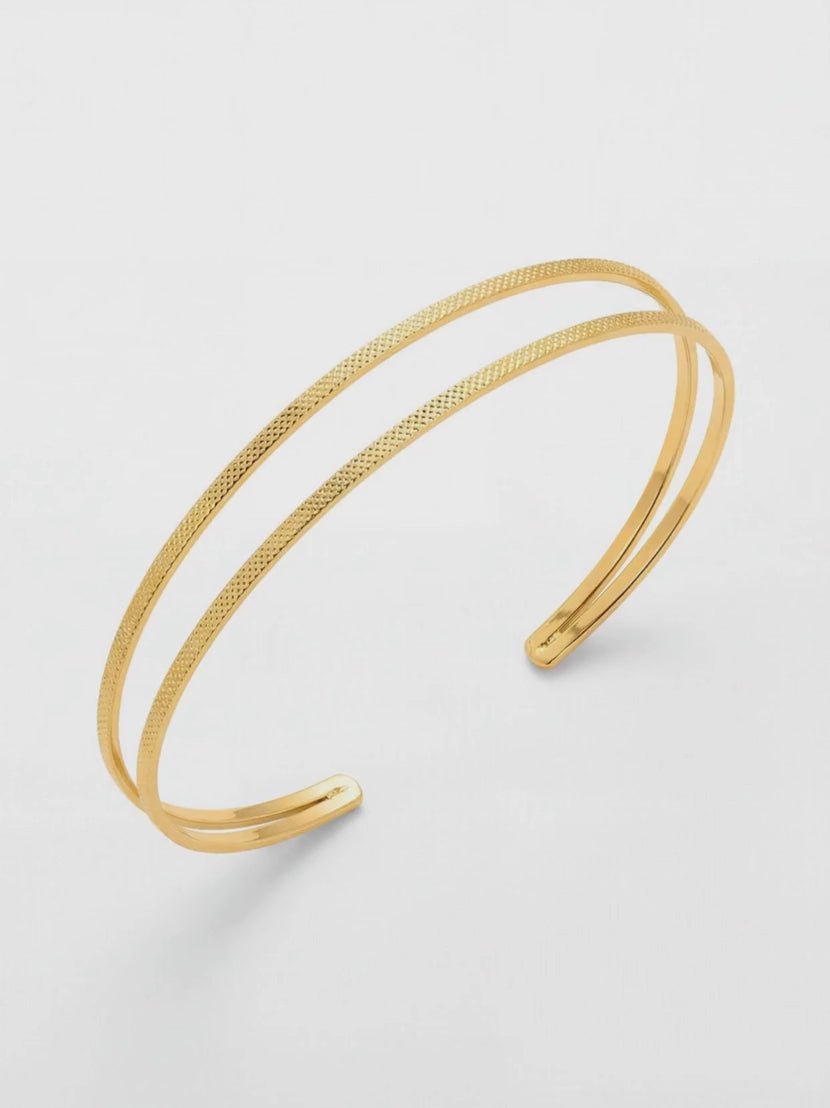 Bracelet Jonc Ajustable Matelassé en Plaqué Or 18 Carats | Balloul Paris 0