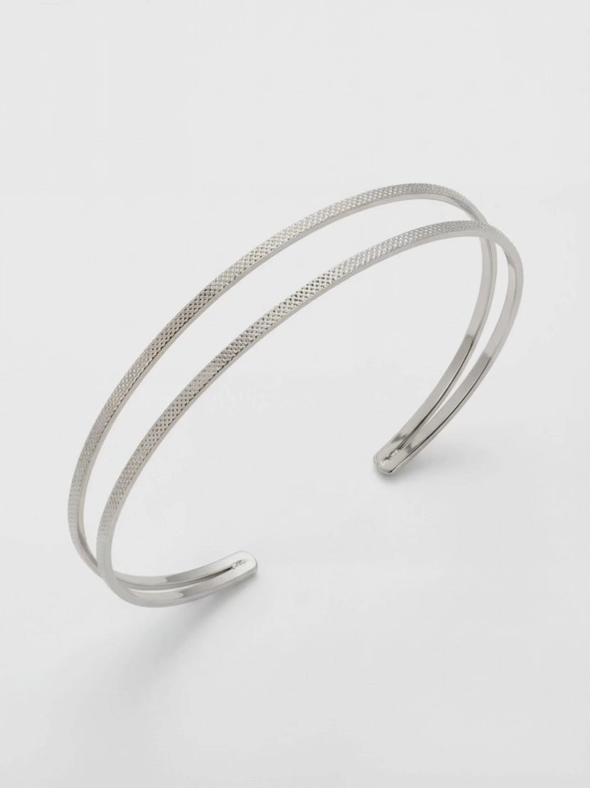 Bracelet Jonc Ajustable Argent Matelassé | Balloul Paris 10